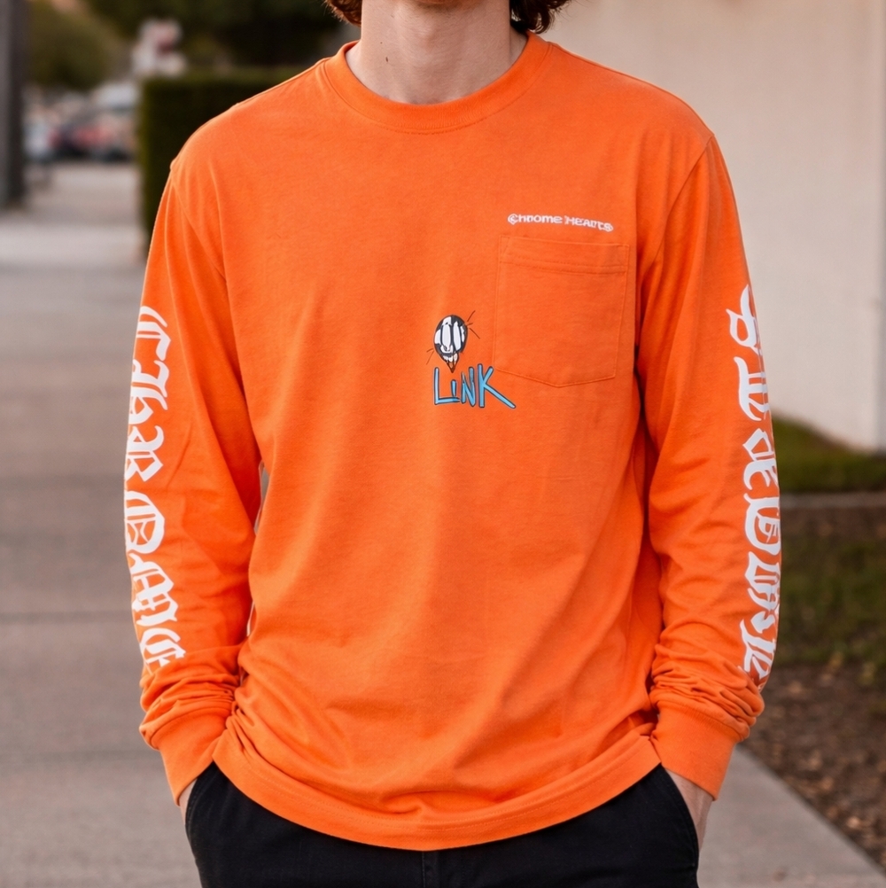Chrome Hearts Matty Boy Graphic Print Henley Orange Long Sleeve Shirt